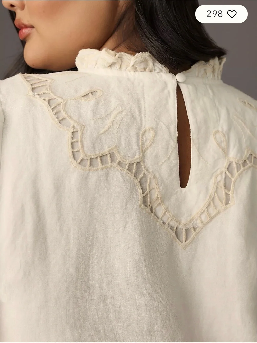 Anthropologie Lainie High Neck Ivory Lace Cutwork Long-Sleeve Blouse